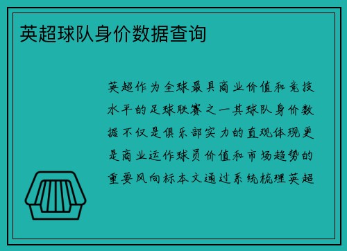 英超球队身价数据查询